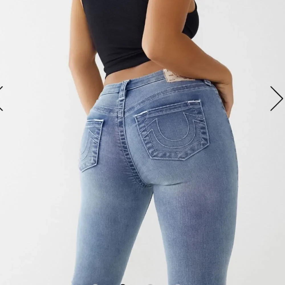 True Religion Women's Blue Medium Wash Mid Rise Halle Super Skinny Jeans…